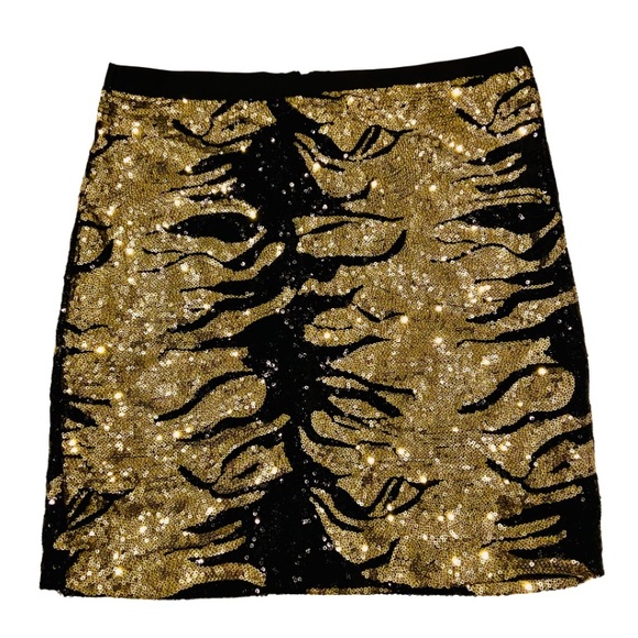 BLACK COLLECTION Mini Skirt Black Gold Tiger Print Celebrity Luxury Style - Picture 1 of 14